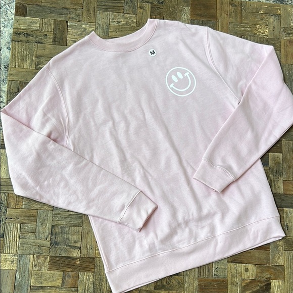 Girl Tribe Teacher Pink Crewneck Happy Face Sweatshirt Size Medium - Picture 2 of 9